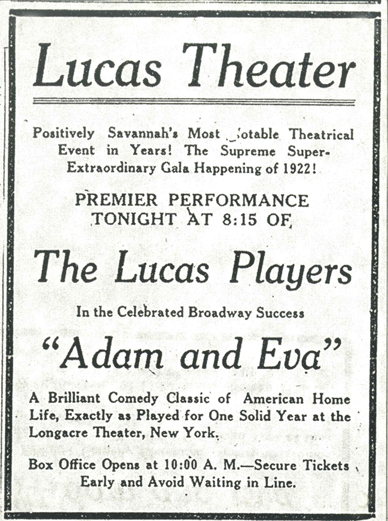 Lucas Theater players ad 1922