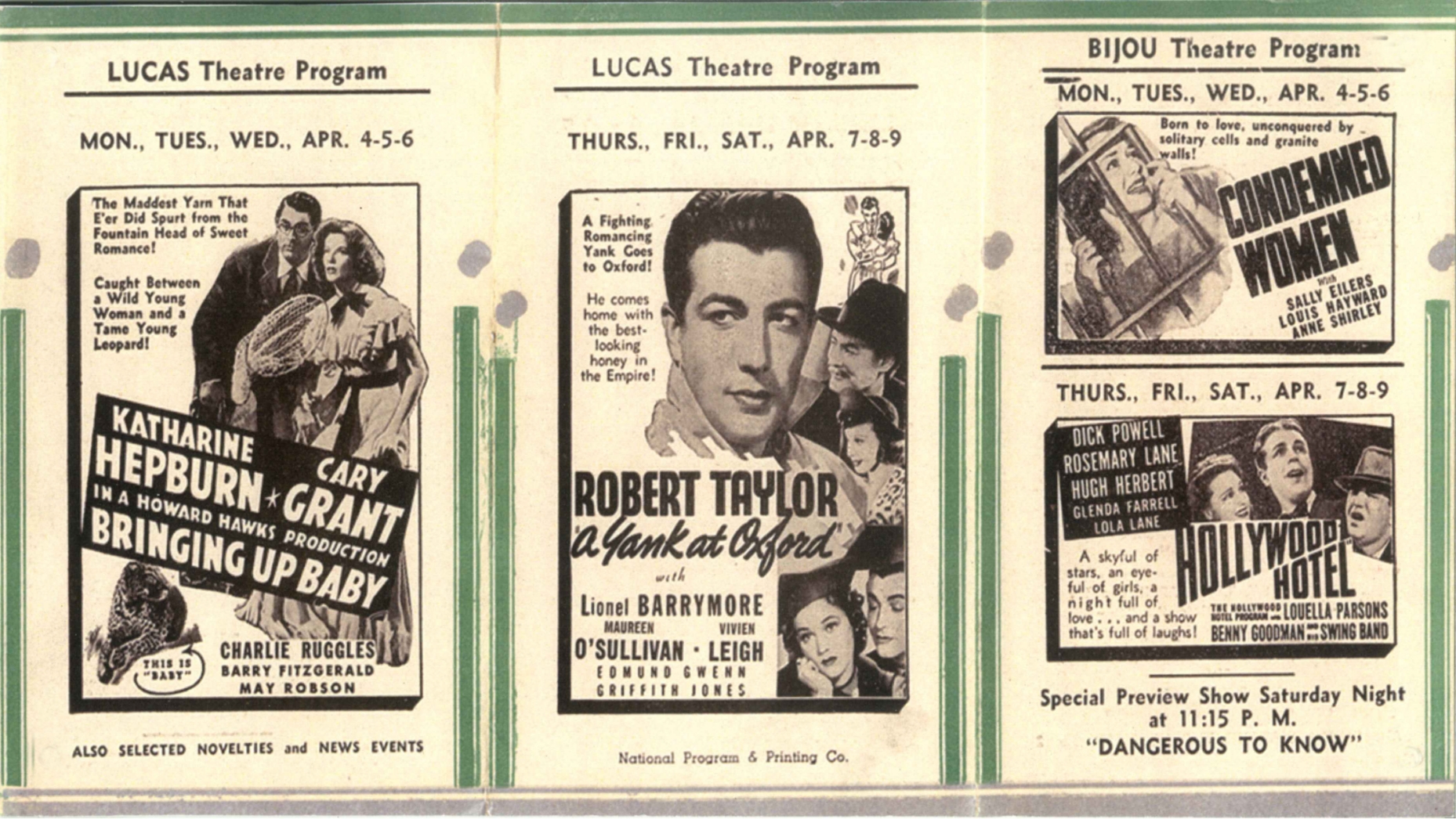 Lucas Theatre program, circa 1938