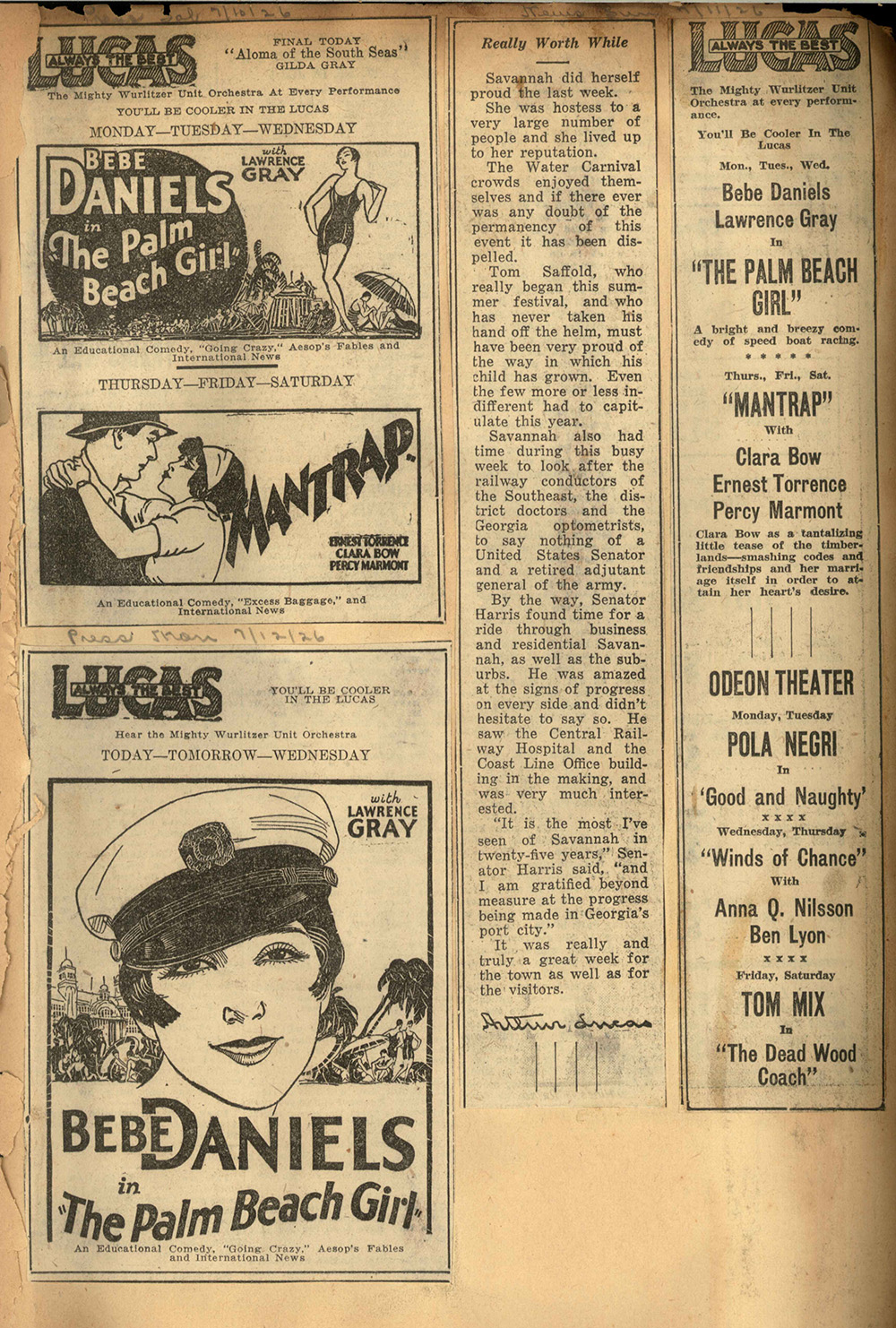 Lucas Theatre ad scrapbook 1920s