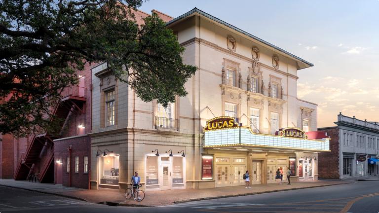 The Lucas Theatre exterior at sunset
