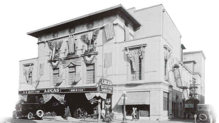 Black and white vintage photo of the Lucas Theatre